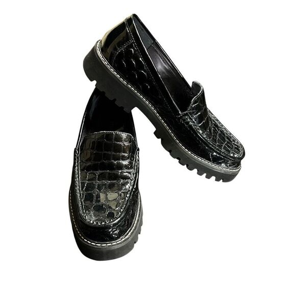 Donald Pliner Hope Crocco Patent Leather Black Chunky Women's Loafers Size 8.5 - Picture 3 of 6